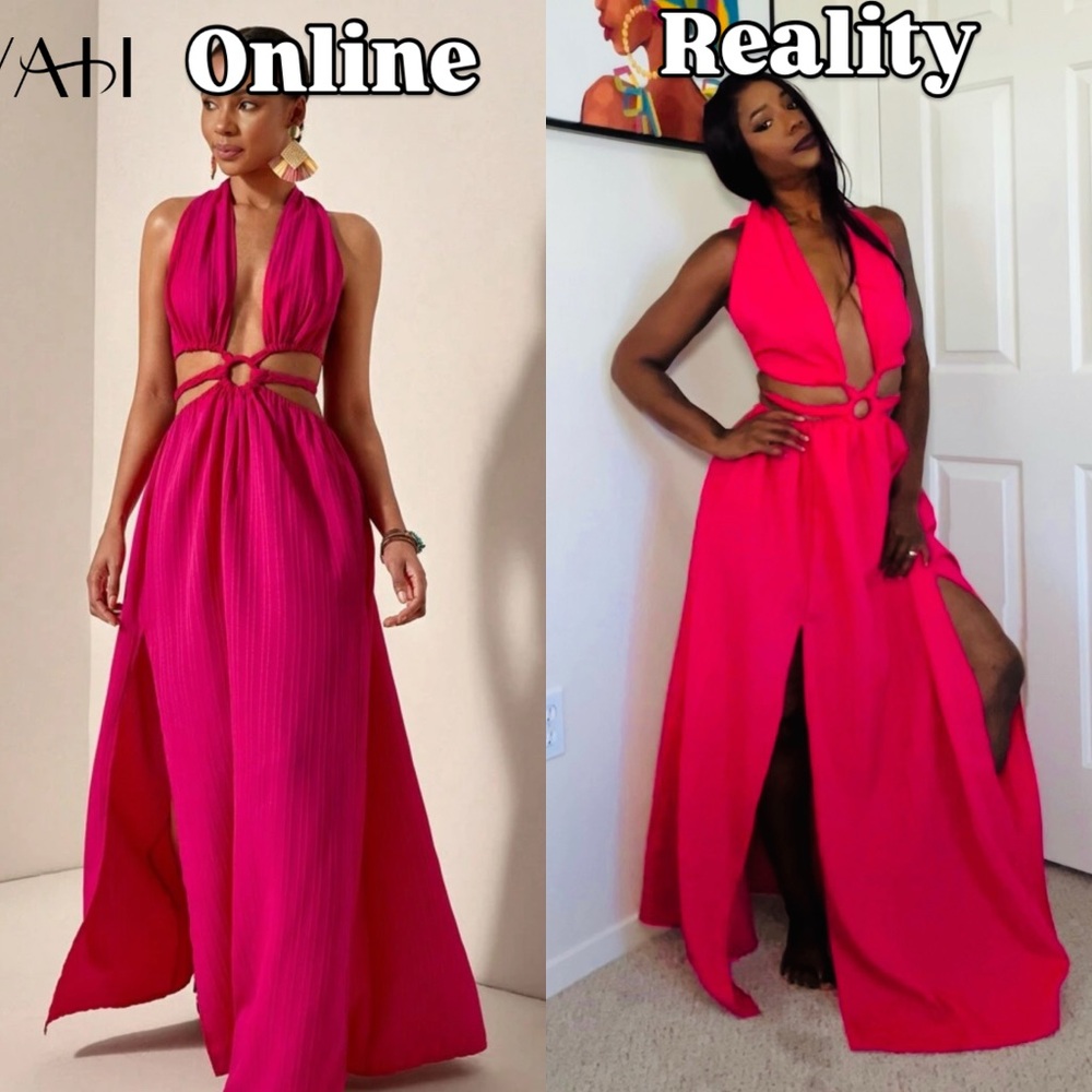 SHEIN Vibrant Pink Backless Maxi Dress